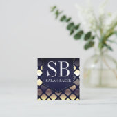 モノグラムステッチ革 |豪華な幾何学的 スクエア名刺 (スタンド正面)