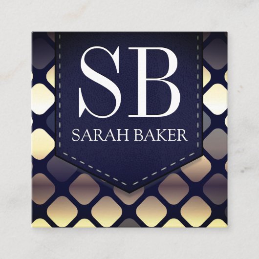 モノグラムステッチ革 |豪華な幾何学的 スクエア名刺 (正面)
