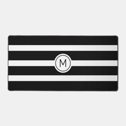 モノグラムストライプのオンブラック&ホワイト デスクマット (正面)