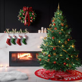 モノグラムストライプのリースモダンレッドクリスマス ブラッシュドポリエステルツリースカート