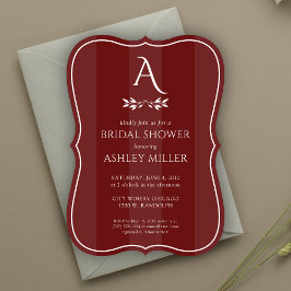 モノグラムストライプのローズウッドレッドブライダルシャワー 招待状