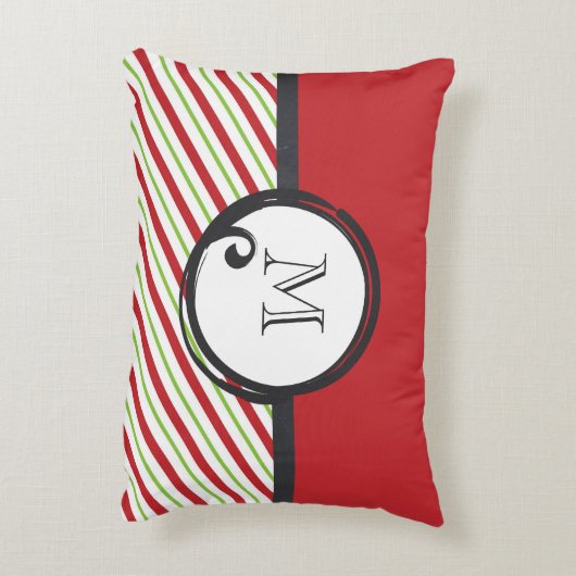 モノグラムストライプの付き赤と緑の模様 アクセントクッション (裏面(縦))