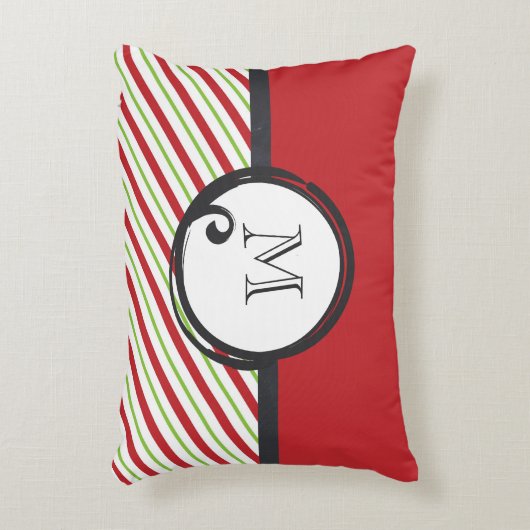 モノグラムストライプの付き赤と緑の模様 アクセントクッション (正面(垂直))