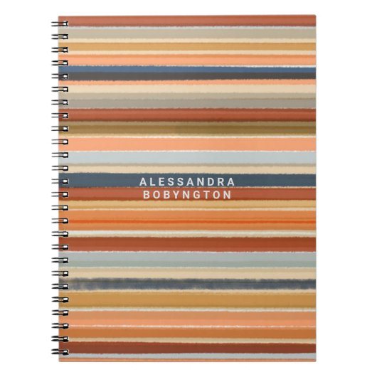 モノグラムストライプレトロヴィンテージカラフル抽象芸術 ノートブック (正面)
