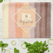 モノグラムストライプレトロ秋イエローオレンジブラウン キッチンタオル (折り畳み)