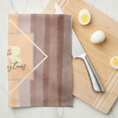モノグラムストライプレトロ秋イエローオレンジブラウン キッチンタオル (四つ折り)
