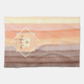 モノグラムストライプレトロ秋イエローオレンジブラウン キッチンタオル (横)