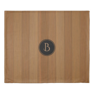 モノグラムストライプ付き茶色の木材パターン 掛け布団カバー