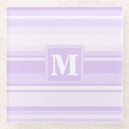 モノグラムストライプ薄紫 ガラスコースター (正面)