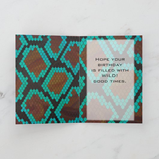 モノグラムスネークブラウンおよびティール(緑がかった色)プリント カード (内部)