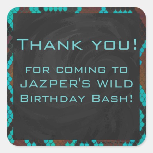 モノグラムスネークブラウンおよびティール(緑がかった色)プリント スクエアシール (正面)