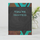 モノグラムスネークブラウンおよびティール(緑がかった色)プリント 招待状 (スタンド正面)