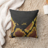 モノグラムスネークブラウンおよび金ゴールドプリント クッション (ブランケット)