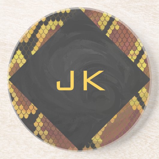 モノグラムスネークブラウンおよび金ゴールドプリント コースター (正面)