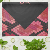 モノグラムスネークブラックアンドレッドプリント キッチンタオル (折り畳み)