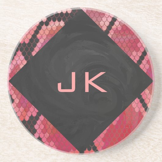 モノグラムスネークブラックアンドレッドプリント コースター (正面)