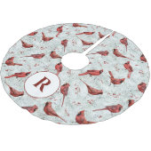 モノグラムスノーパインブランチ（鳥）ショウジョウコウカンチョウクリスマス ブラッシュドポリエステルツリースカート (アングル)