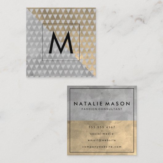 モノグラムセピア灰色のカラーブロック |幾何三角形 スクエア名刺 (正面/裏面)