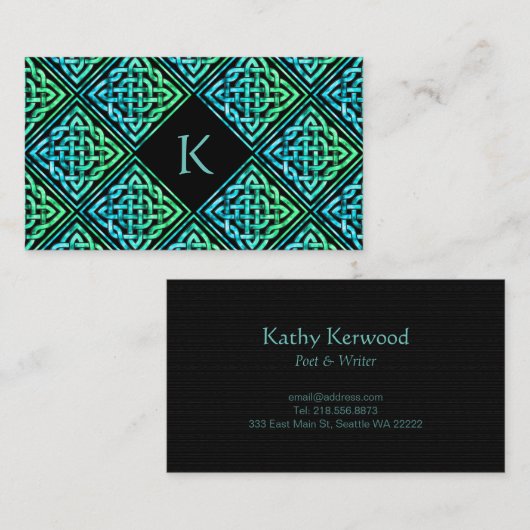 モノグラムセルティックブルーグリーンビジネスカード 名刺 (正面/裏面)
