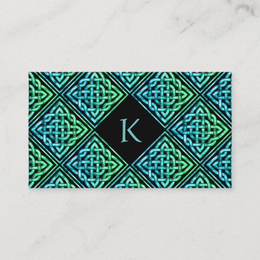 モノグラムセルティックブルーグリーンビジネスカード 名刺 (正面)