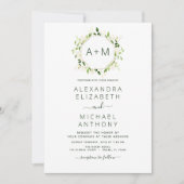 モノグラムセージエメラルドグリーン結婚フローラ 招待状 (正面)