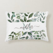 モノグラムセージ緑のユーカリ緑離れの アクセントクッション (正面)