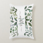 モノグラムセージ緑のユーカリ緑離れの アクセントクッション (正面(垂直))