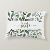 モノグラムセージ緑のユーカリ緑離れの アクセントクッション (裏面)