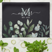 モノグラムセージ緑のユーカリ緑離れの キッチンタオル (折り畳み)