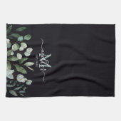 モノグラムセージ緑のユーカリ緑離れの キッチンタオル (横)