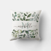 モノグラムセージ緑のユーカリ緑離れの クッション (裏面)