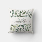 モノグラムセージ緑のユーカリ緑離れの クッション (正面)