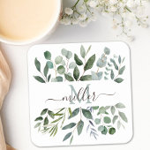 モノグラムセージ緑のユーカリ緑離れの スクエアペーパーコースター