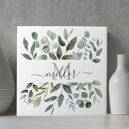 モノグラムセージ緑のユーカリ緑離れの タイル