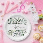 モノグラムセージ緑のユーカリ緑離れの ペーパープレート (パーティー)