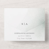 モノグラムセージ緑の水色ウォッシュ結婚ズ オールインワン招待状 (裏面)