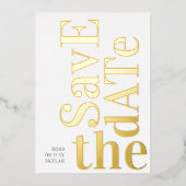 モノグラムセージ緑の白の日付を保存 箔招待状 (正面)