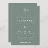 モノグラムセージ緑の野結婚花 招待状 (正面/裏面)