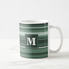 モノグラムセージ緑ストライプの コーヒーマグカップ