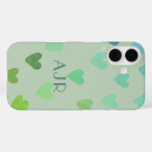 モノグラムセージ緑ミントレトロハートパターン Case-Mate iPhoneケース (裏面 (横))