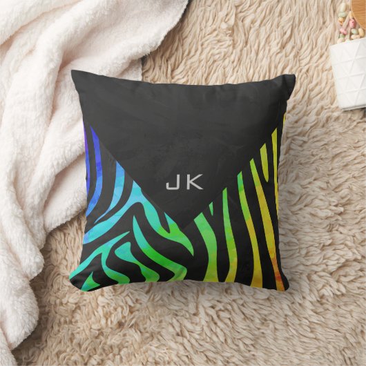 モノグラムゼブラブラックアンドレインボープリント クッション (ブランケット)