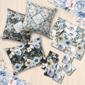 モノグラムソフトダスティブルーウォーター花模様 クッション