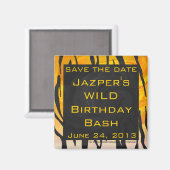 モノグラムタイガーブラックとオレンジ色のプリントパターン マグネット (正面/裏面)