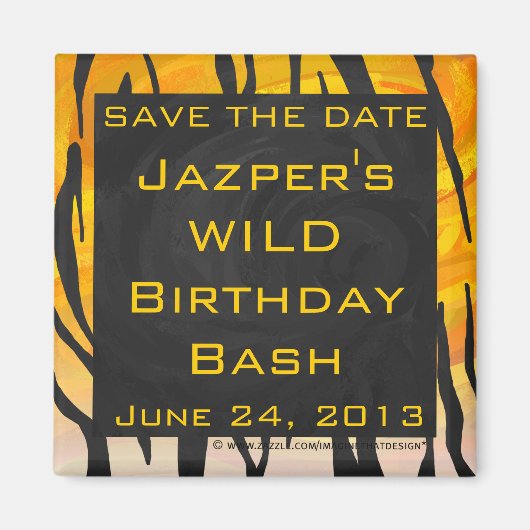 モノグラムタイガーブラックとオレンジ色のプリントパターン マグネット (正面)