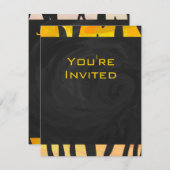 モノグラムタイガーブラックとオレンジ色のプリントパターン 招待状 (正面/裏面)