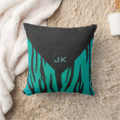 モノグラムタイガーブラックとティール(緑がかった色)プリントパターン クッション (ブランケット)