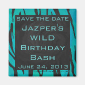 モノグラムタイガーブラックとティール(緑がかった色)プリントパターン マグネット (正面)