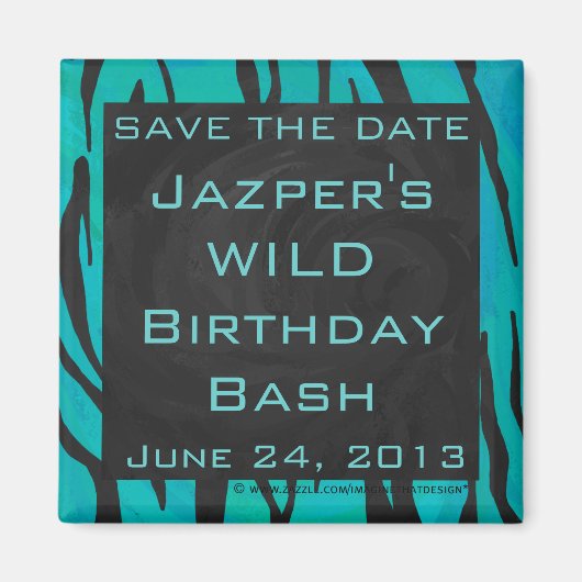 モノグラムタイガーブラックとティール(緑がかった色)プリントパターン マグネット (正面)