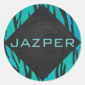 モノグラムタイガーブラックとティール(緑がかった色)プリントパターン ラウンドシール (正面)