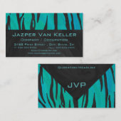 モノグラムタイガーブラックとティール(緑がかった色)プリントパターン 名刺 (正面/裏面)